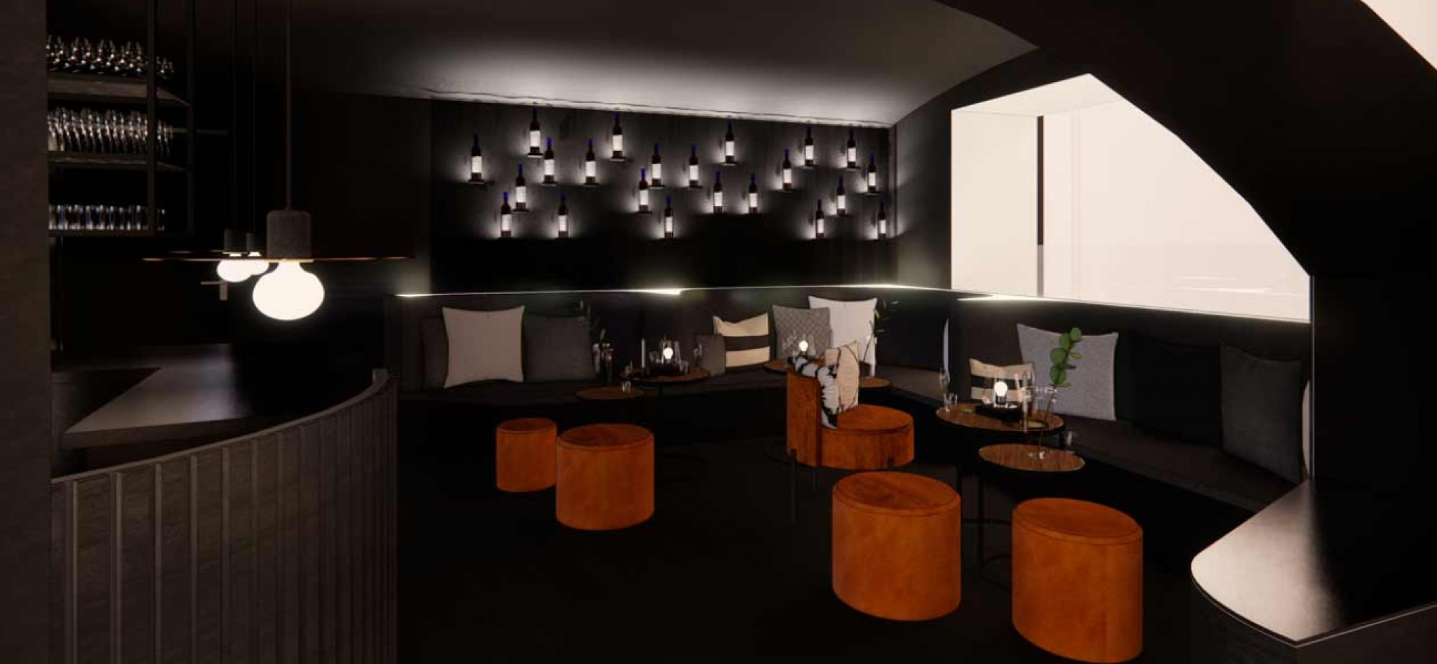 Auch die Lounge trumpft mit vinophilem Design auf 